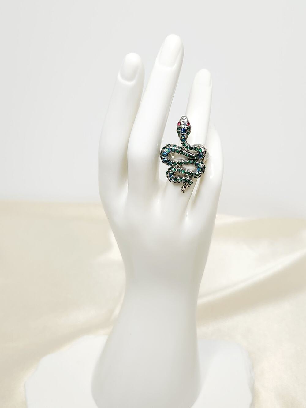 Multicolor Rhinestone Silver Tone Snake Wrap Ring Size 7 Fashion Jewelry